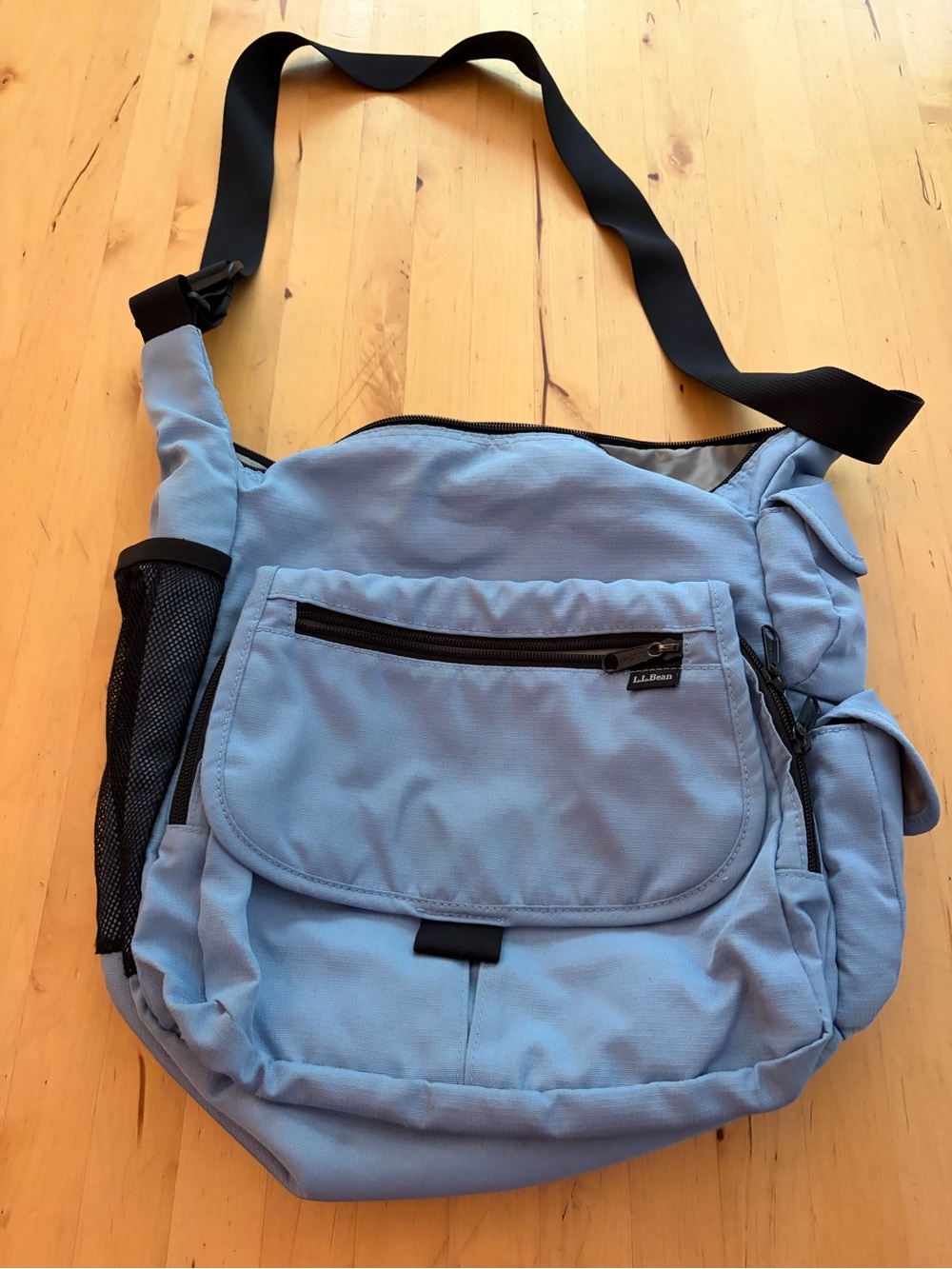 L.L. Bean Light Blue Messenger Bag with Black Strap